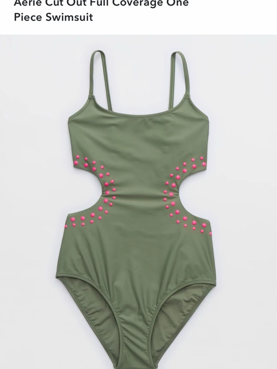aerie Other - Aerie Olive Green Cut-Out One-Piece Swimsuit with Pink Stud Accents size medium